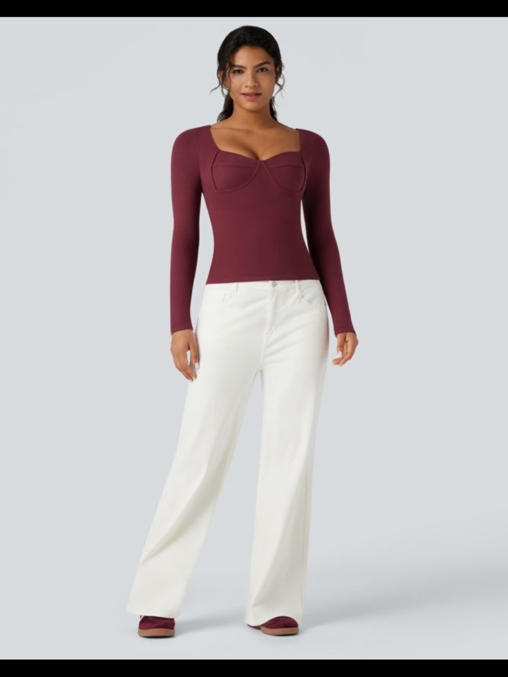 NEW Halara HeatCore Sweetheart Neck Push-Up Long Sleeve Casual Top Size Medium